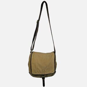Fossil Buckner Canvas & Leather Messenger Crossbody Bag Brown 12"x11"x3"
